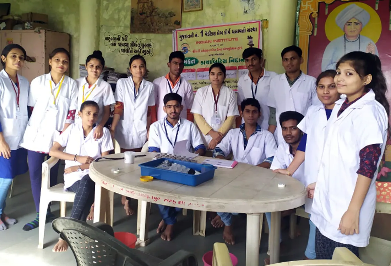 Students at free diabetic check-up camp